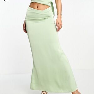 Aria Cove Satin Fishtail Maxi Skirt in Sage Green